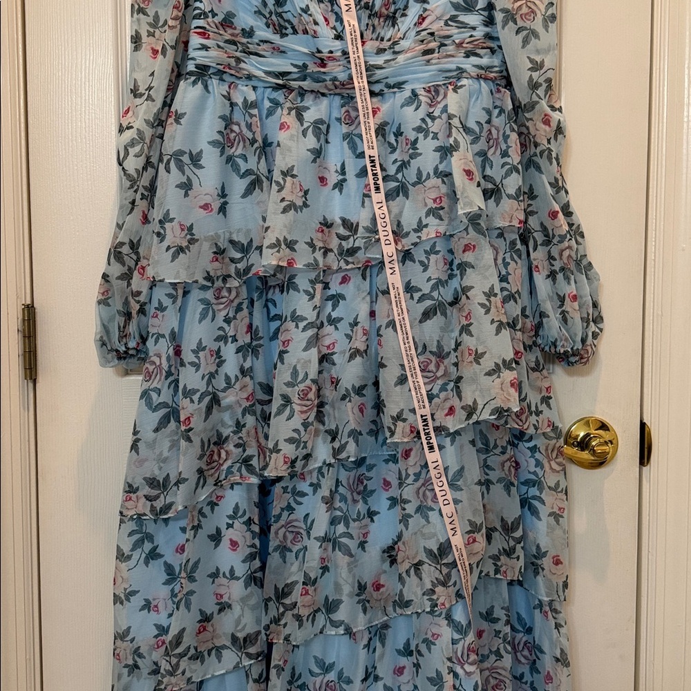 Mac Duggal 55880 Blue Puff Sleeve Floral Printed Dress Size 10 - Picture 10 of 12